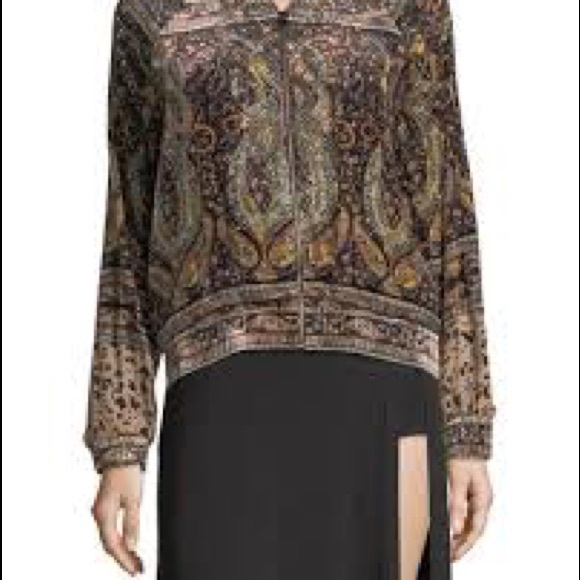 Haute Hippie Sahara Zip Front Beaded Printed Bomber Jacket Velour Paisle… - Picture 3 of 9
